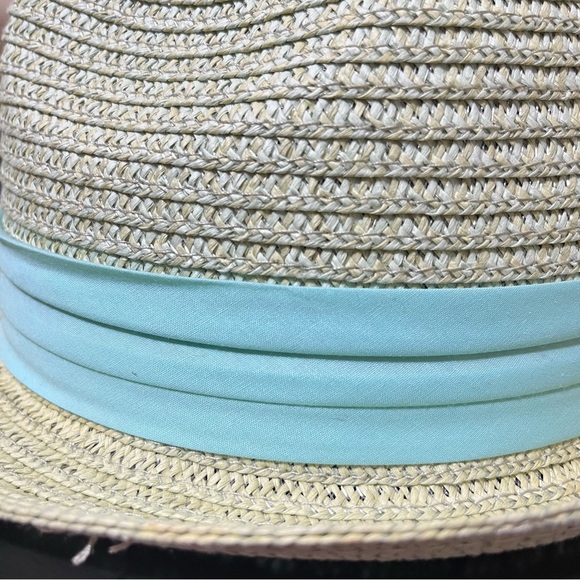 Vince Camuto Paper Straw Fedora Teal Ribbon - Picture 7 of 12
